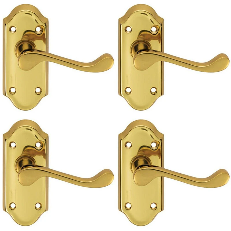 Image of Loops 4x PAIR Victorian Scroll Lever on Short Latch Backplate 112 x 48mm Brass Metallics
