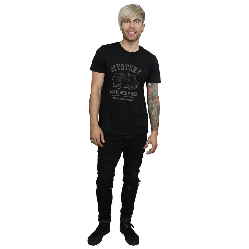 Image of Scooby Doo Scooby Doo Men Mystery Car Service Cotton T-Shirt in Black Size: Small Black S Male 5063377474466