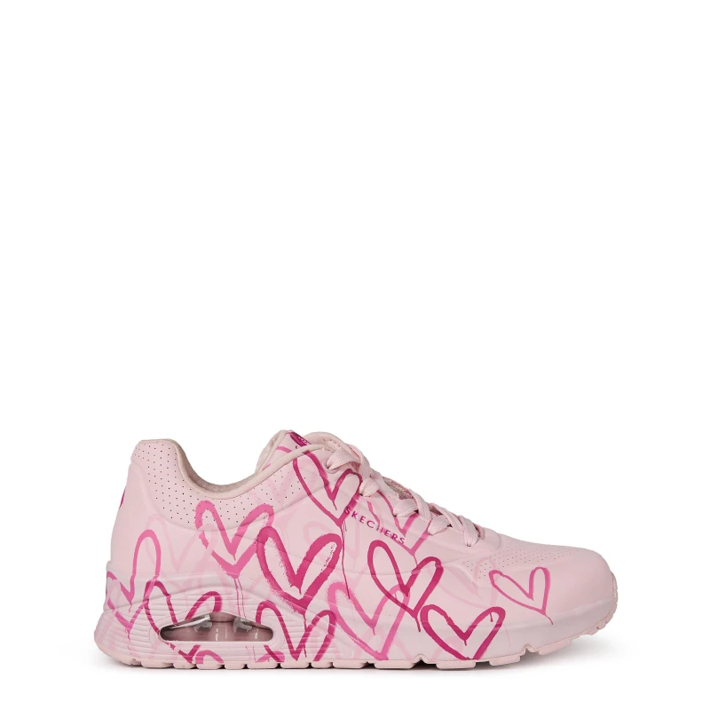 Image of Skechers Goldcrown Graffiti Heart Design Lac Low-Top Trainers Womens Classic Trainers 7 (40) Pink 27077906270