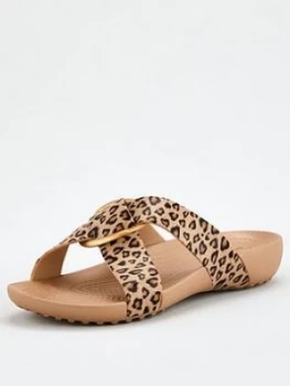 image of Crocs Serena Crosband Flat Thick Sole Printed Sandal - Leopard, Leopard, Size 3, Women