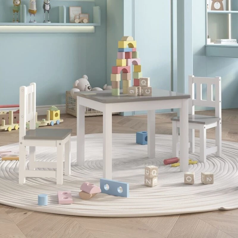 Image of VIDAXL 3 Piece Children Table and Chair Set White and Grey mdf Vidaxl 8720286669495