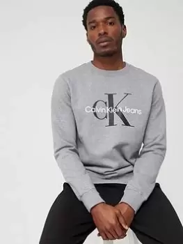 Image of Calvin Klein Jeans Monogram Logo Sweatshirt - Mid Grey Heather , Mid Grey Heather, Size S, Men