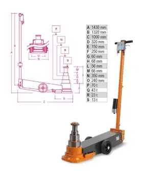 Image of Beta Tools 3067/70 13T Air Hydraulic Jack Max 70T on Wheels 030670130