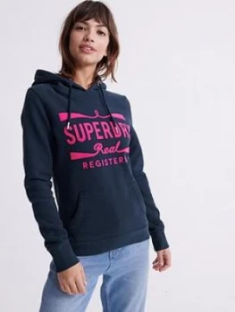 Image of Superdry Neon Classic Real Hoodie - Navy, Size 8, Women