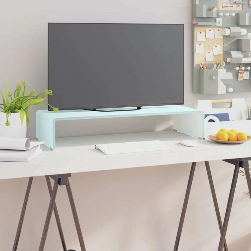 Image of vidaXL TV Stand/Monitor Riser TV Console Unit Entertainment Centre Glass White