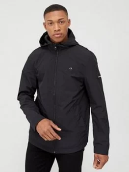 Image of Calvin Klein Jeans Crinkle Nylon Hooded Windcheater - Black