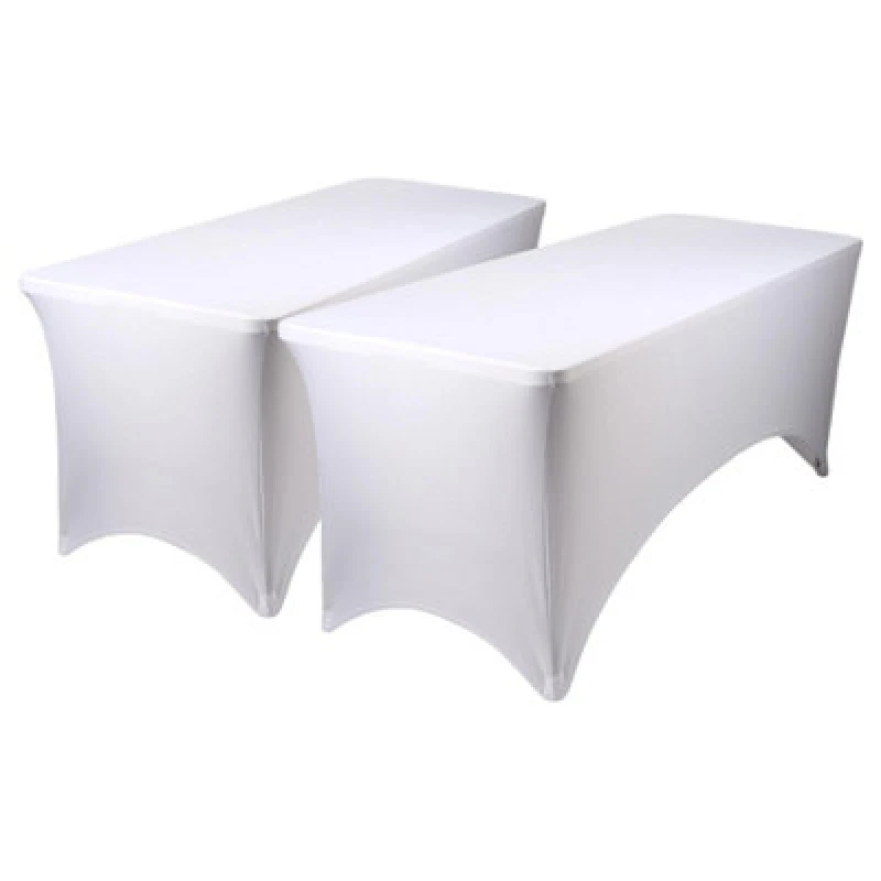 Image of Harbour Housewares Rectangular Spandex Fitted Tablecloths - 6ft (180Cm) - White - 2X Elasticated Stretchy Table Cloth Cover