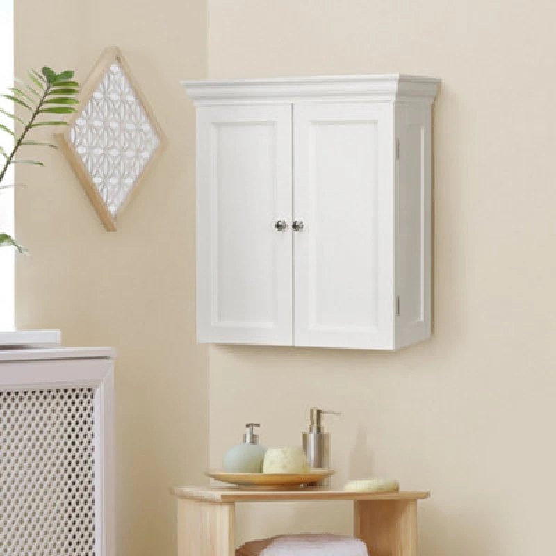 Image of Teamson Home Wall Cabinet With Adjustable Shelves, White Bevelled Doors