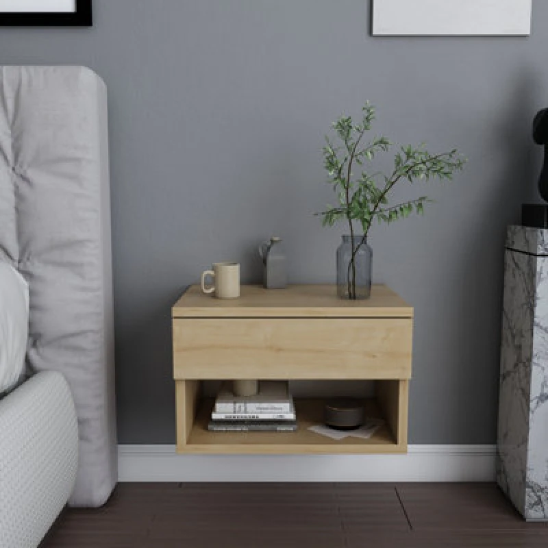 Image of Decorotika Jamot Floating Wall Mounted Nightstand Bedside Table Light Oak