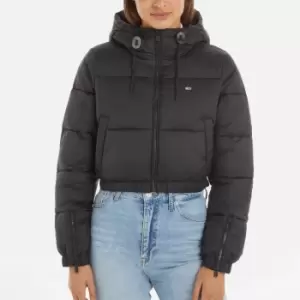 Image of Tommy Jeans Cropped Shell Hooded Puffer Jacket - L