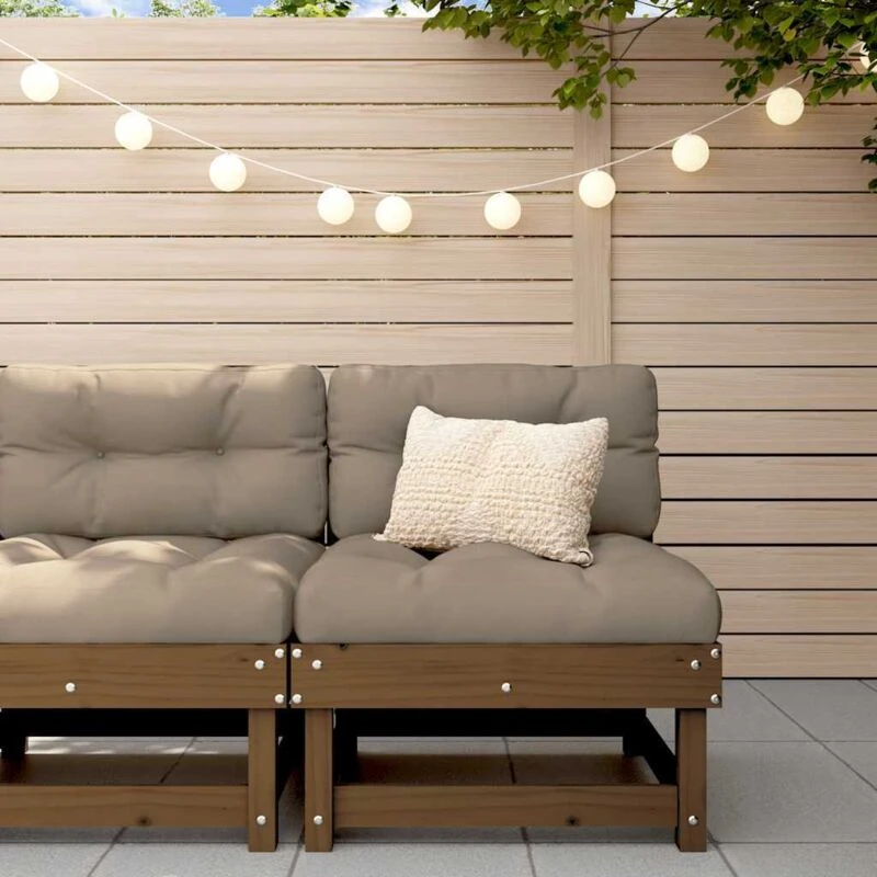 Image of vidaXL Middle Sofa with Cushions Honey Brown Solid Wood Pine, Brown 825432