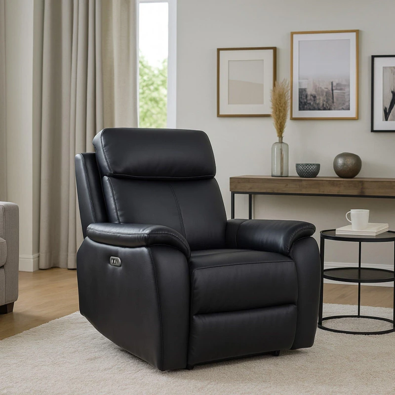 Image of Aspire Aspire Kingsmere Power Recliner Armchair (1 Seater) in Real Leather in Black Armchair Unisex 5057632315168