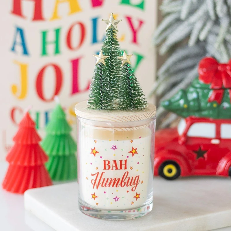 Image of Something Different Bah Humbug Orange & Clove Glass Candle with Tree White unisex One Size