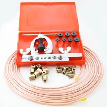 Image of 25ft Copper Brake Pipe Tube 10 x Male & Female Nuts & 9 Piece Flaring Tool Kit