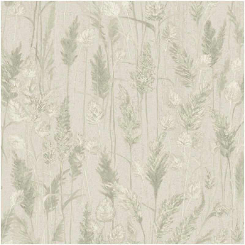 Image of Grandeco Vinyl Neutral Meadow Grasses Green Wallpaper Botanical Leaf Trail Decor