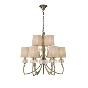 Image of Loewe 2 Tier Pendant 6+3 Light E14, Antique Brass With Soft Bronze Shades
