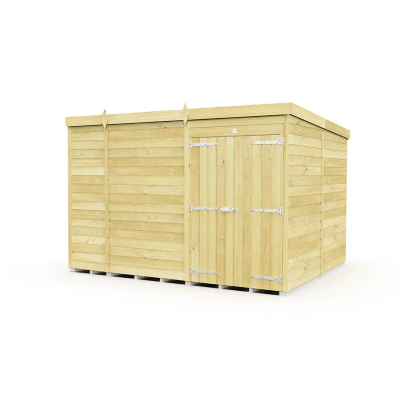 Image of Buttercup Farm 10 x 8 Feet Pent Shed - Double Door W/O Window - L231 x W302 x H201cm in Brown Brown Unisex