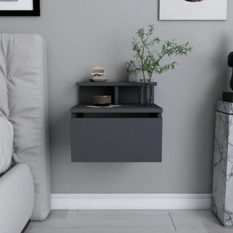 Image of Decorotika Alice Floating Wall Mounted Nightstand Bedside Table Bedroom Grey