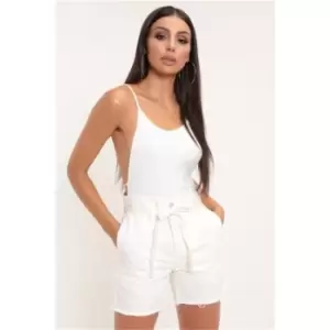 image of I Saw It First Denim High Waisted Belted Shorts - White