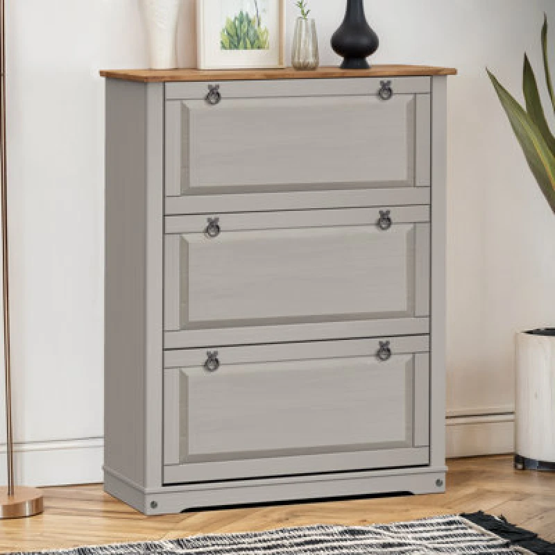 Image of Mercers Furniture Corona Grey Wax 3 Shelf Shoe Chest