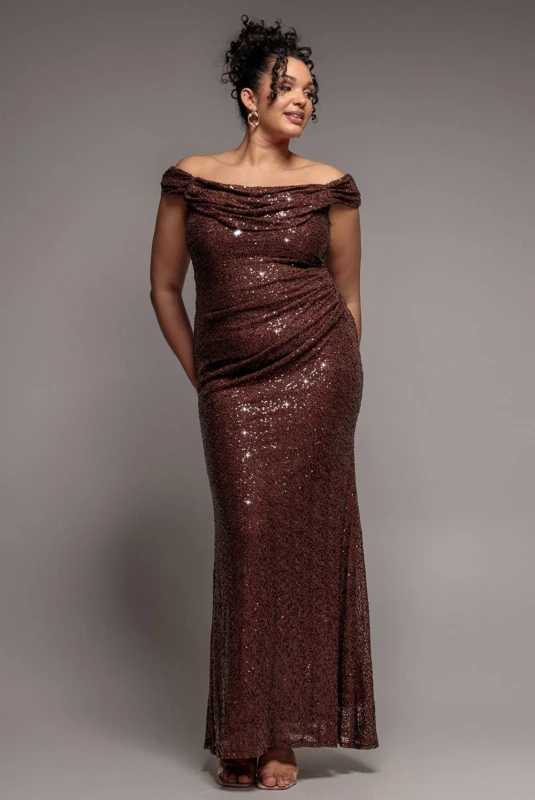 Image of Goddiva Womens dress Goddiva Iridescent Sequin Cowl Marron Female 46
