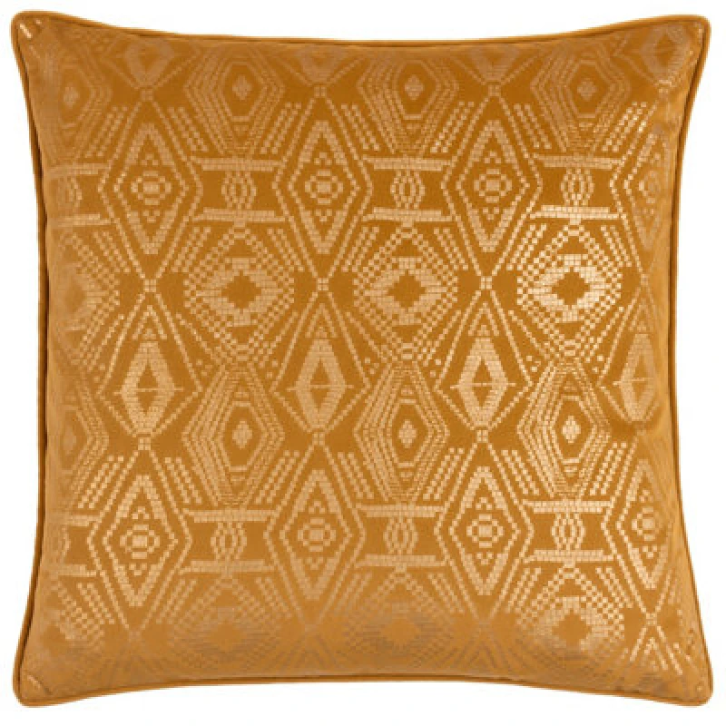 Image of Paoletti Paoletti Tayanna Geometric Foil Printed Piped Cushion in Mustard Size: 50cm x 50cm Mustard 50cm x 50cm Unisex 5025532725127