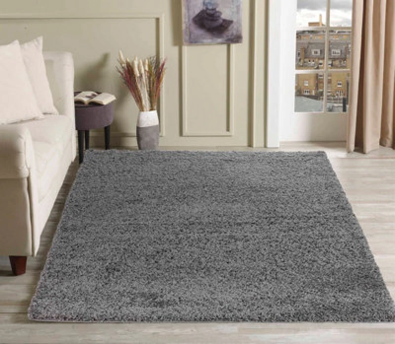 Image of Desire Rugs Plain Living Room Shaggy Area Rugs Grey 60X110 Cm