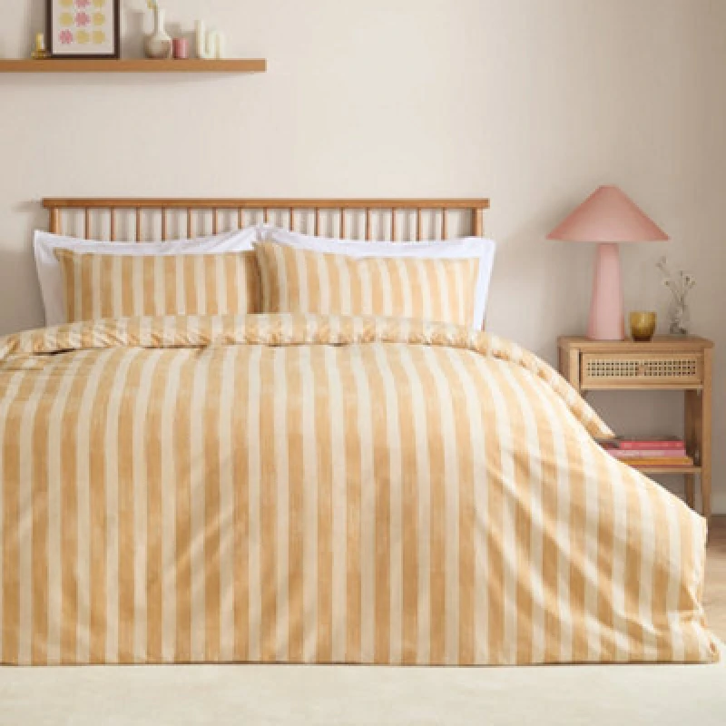 Image of furn. Furn Dual Tone Striped Reversible Duvet Cover Set, Yellow, 137 X 200 Cm