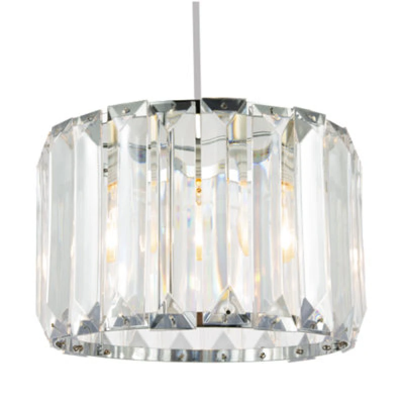 Image of Happy Homewares Contemporary Easy Fit Chrome Pendant Shade With Clear Acrylic Rectangular Rods
