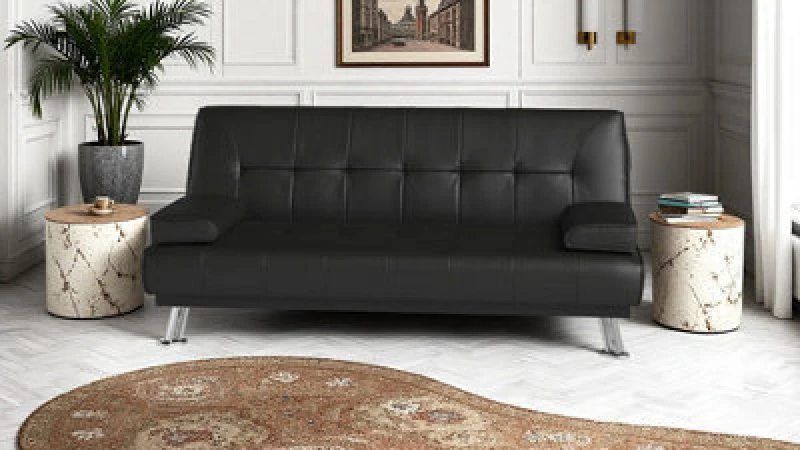 Image of Outdoor Living Jace Black Leather 3 Seat Sofa Bed Set Black Unisex