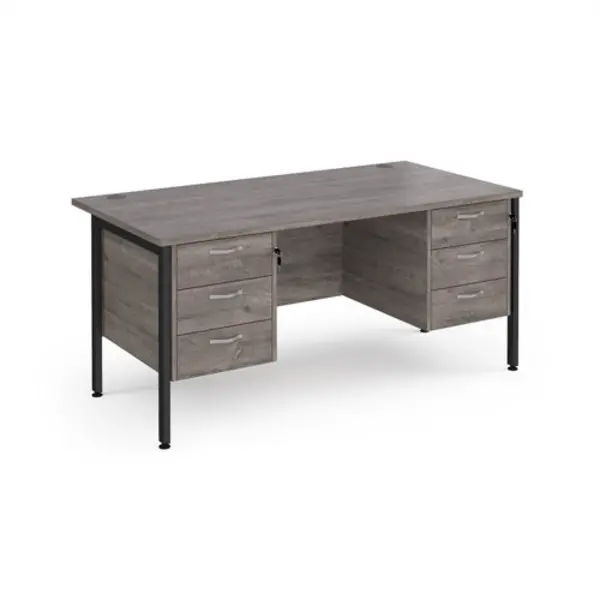 image of Maestro 25 straight desk 1600mm x 800mm with two x 3 drawer pedestals - Black H-frame leg, grey oak top