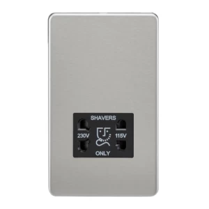 Image of KnightsBridge Screwless Brushed Chrome Shaver Socket Dual Voltage 115/230V - Black Insert