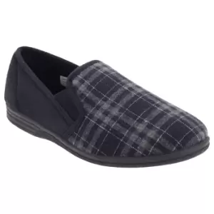 image of Zedzzz Mens Harley Check Felt Gusset Slippers (13 UK) (Navy Blue/Check)