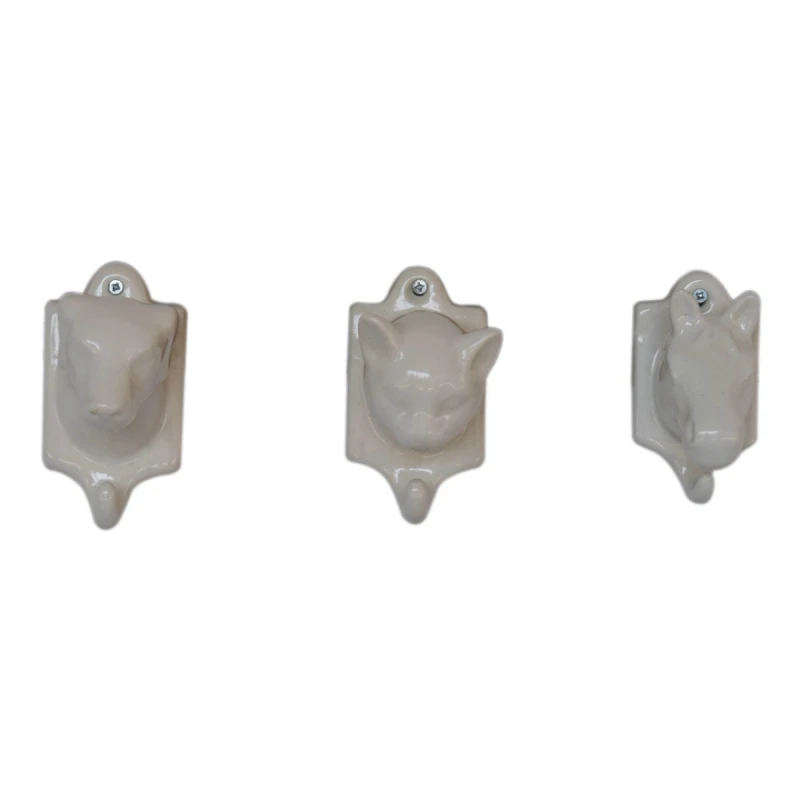 Image of Artisan Furniture Artisan Furniture Wall Decor - Assorted Animal Wall Hooks Set of 3, White