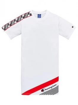 Image of Champion Girls Taped T-Shirt Dress - White, Size S, 7-8 Years, Women