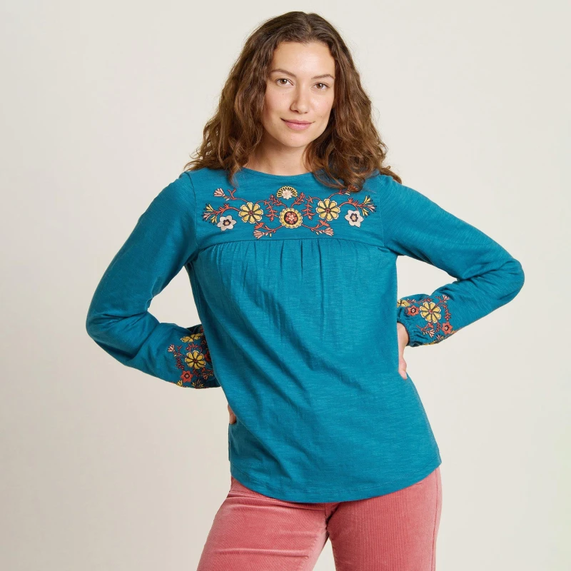 Image of Brakeburn Folk Floral Embroidered Tee Blue
