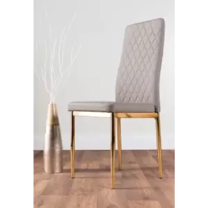 Image of 6x Milan Cappuccino Grey Gold Hatched Faux Leather Dining Chairs - Cappuccino