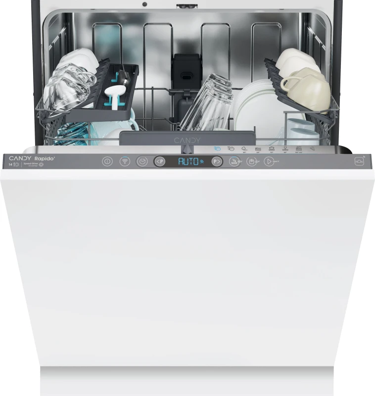 Image of Candy RapidO CI 4B4F0A-80 WiFi Connected Fully Integrated Full Size Dishwasher - Silver Control Panel - B Rated