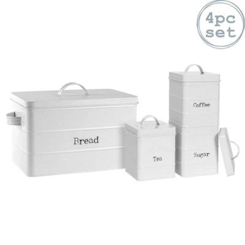 Image of Harbour Housewares 4 Piece Vintage Metal Kitchen Canisters Set White