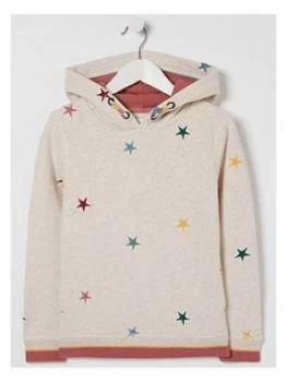 image of FatFace Girls Star Embroidered Hooded Top - Oatmeal, Size Age: 7-8 Years, Women