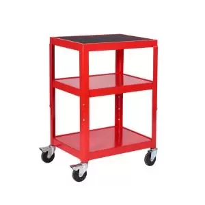 image of Adjustable Height Trolley 3 Shelf Swivel x2 Braked Castors Steel 150kg