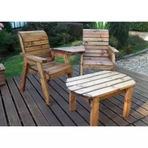 Image of Hand Made 2 Seater Chunky Rustic Wooden Furniture Love Seat With Tray & Table