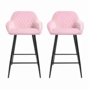 Neo Embellished Crushed Velvet Set Of 2 Bar Stools - Pink