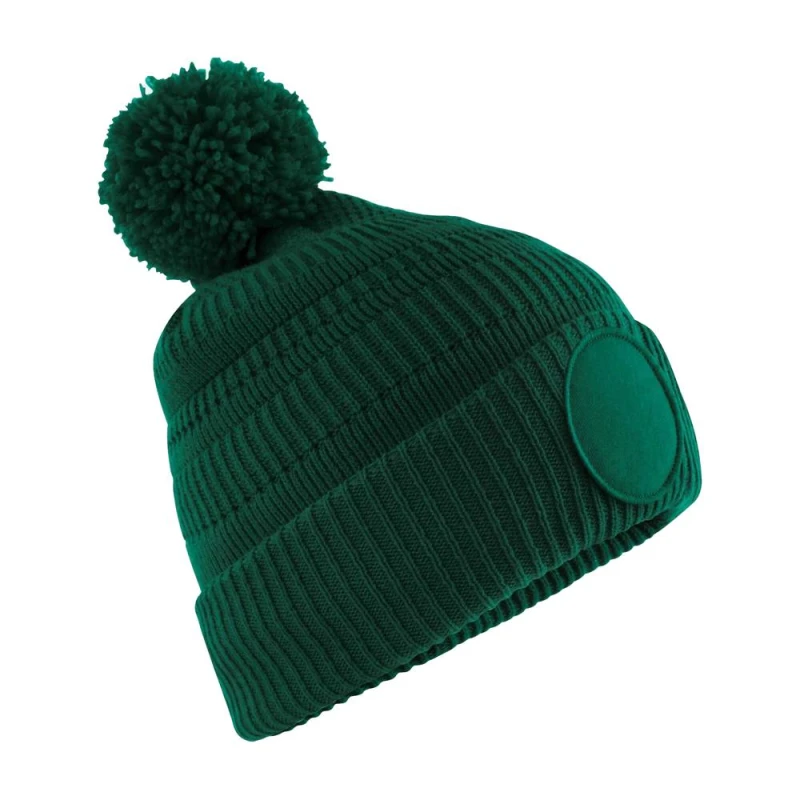 Image of Beechfield Mens Fan Patch Beanie in Bottle Green Bottle Green Male One Size