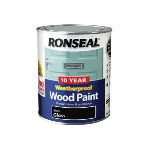 image of Ronseal 10 Year Weatherproof Wood Paint Black Gloss 750ml