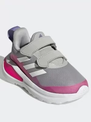 Image of adidas Fortarun Double Strap Running Shoes, Grey/White/Pink, Size 4