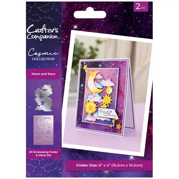 image of Crafter's Companion 3D Embossing Folder & Die Set Cosmic Moon & Stars A6