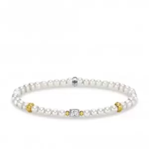 Image of Sterling Silver Gold Plated Freshwater Pearl Crescent Moon Bracelet A1979-430-14