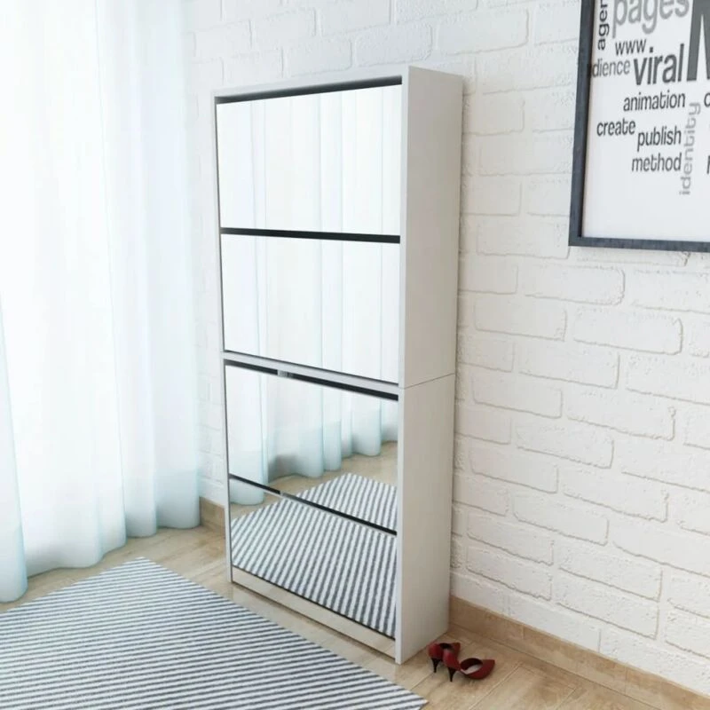 Image of VIDAXL Shoe Cabinet 4-Layer Mirror White 63x17x134cm Vidaxl 8718475547549