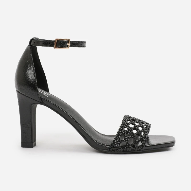 Image of Where's That From 'Nyomi' Braided Strappy Block Heel Adjustable Buckle Black